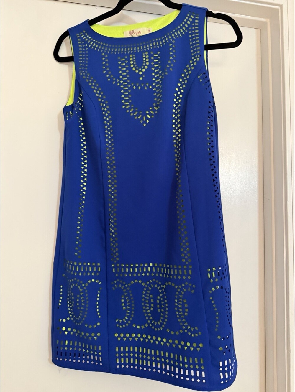 Mini Dress Small Royal Blue and Lime Green Sleeveless